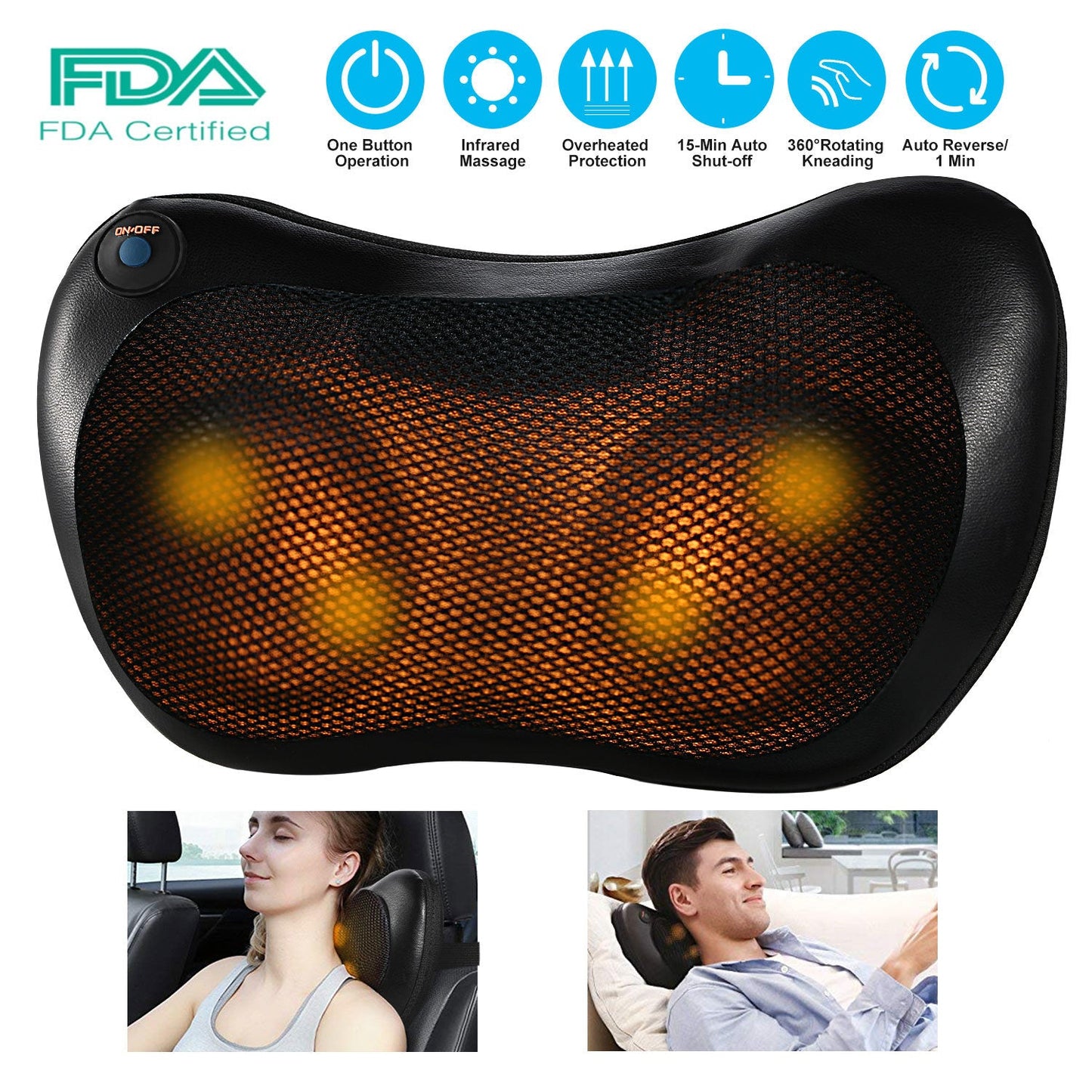 iMountek Neck & Back Therapeutic Massage Pillow: Kneading Relief for On-the-Go and Home Use