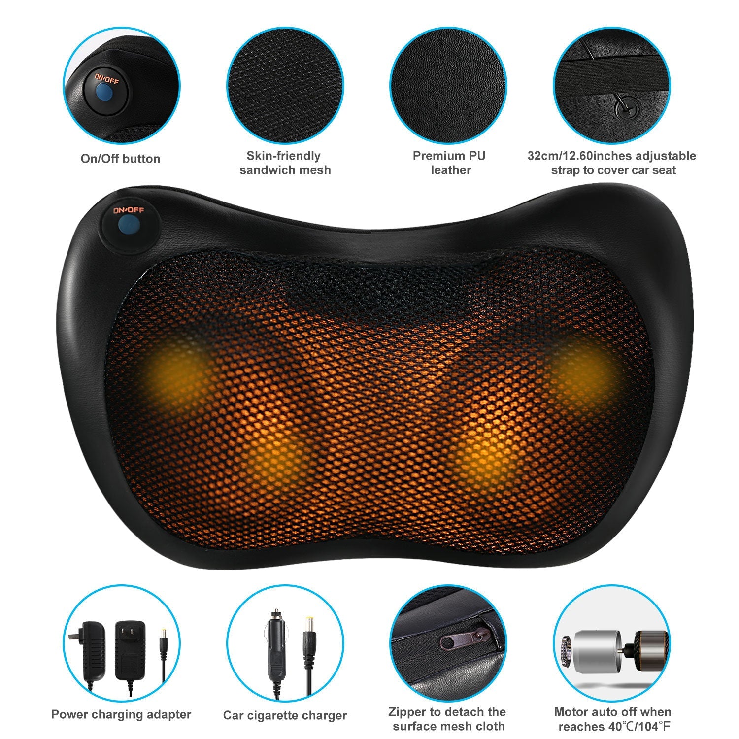 iMountek Neck & Back Therapeutic Massage Pillow: Kneading Relief for On-the-Go and Home Use